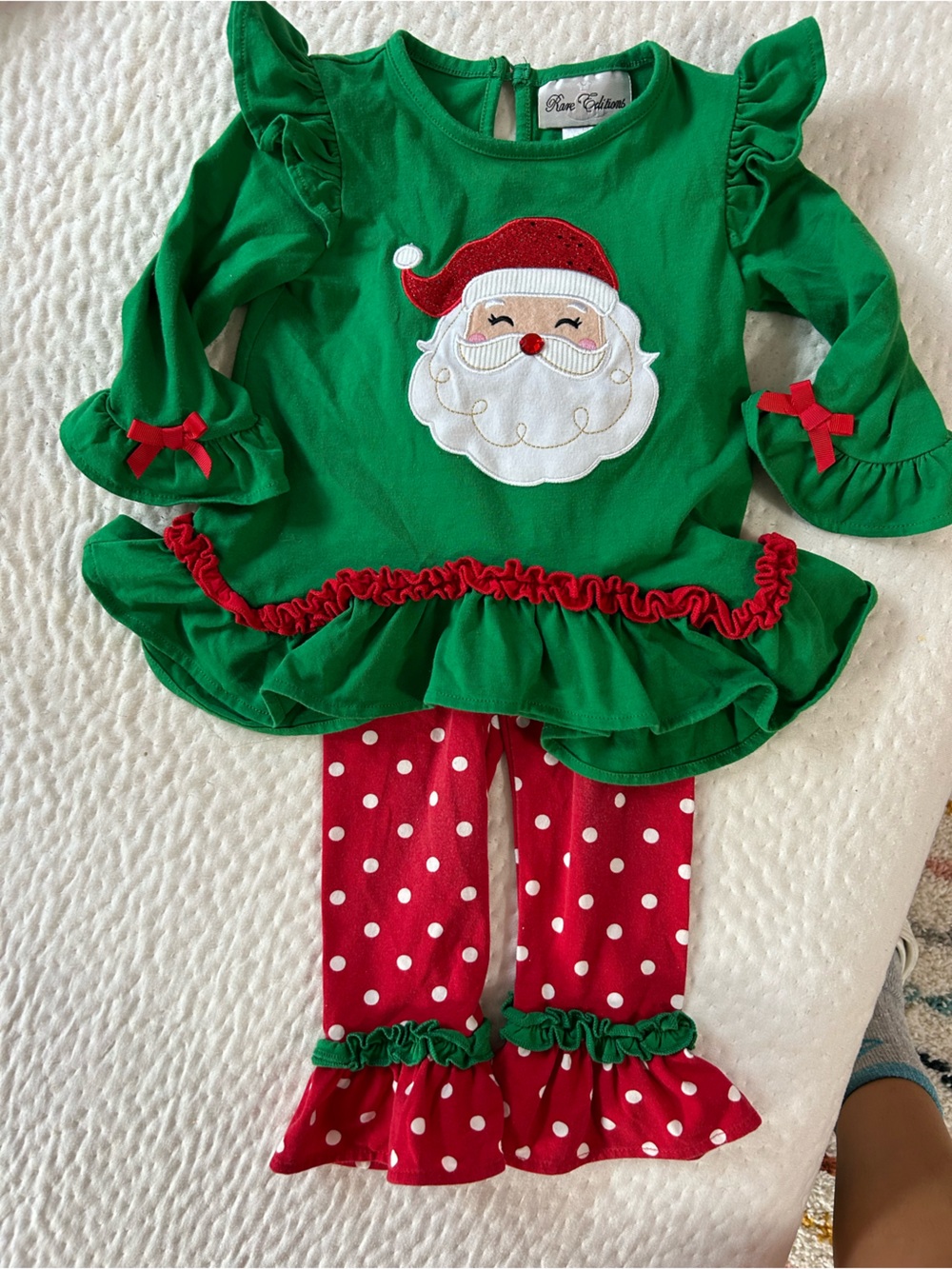 Rare Editions Green and Red Santa Ruffle Holiday Outfit Polka Dots Preppy